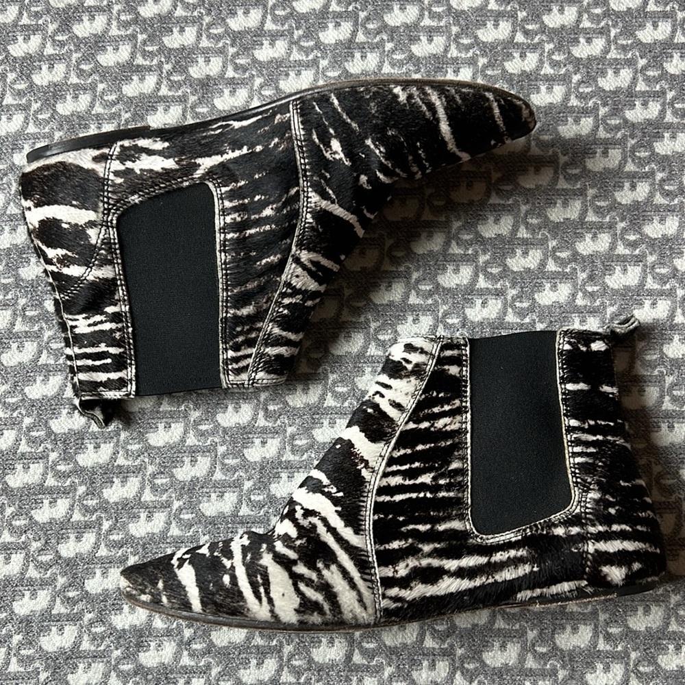 ISABEL MARANT Pony Zebra 🦓 Calf Hair Leather Animal Print Ankle Booties 36/6US - Picture 9 of 10